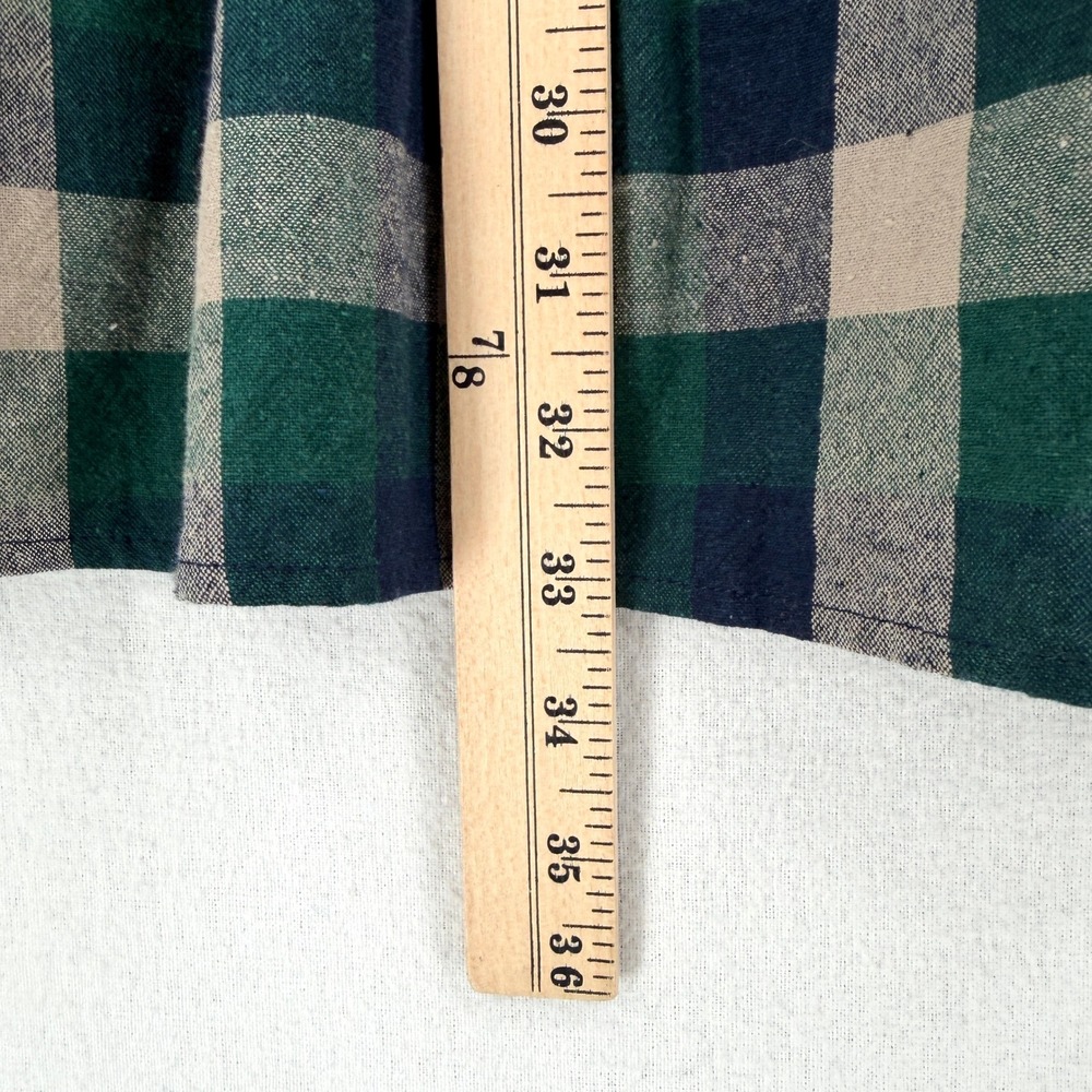 BOHME Emmett Plaid Mini Dress Women Medium Navy Green Smocked Puff Sleeve Tiered - Picture 16 of 16